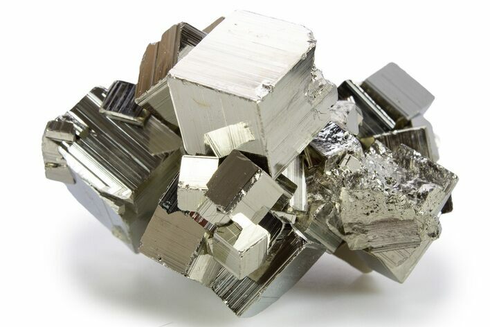 Gleaming Striated Cubic Pyrite Cluster - Peru #341537